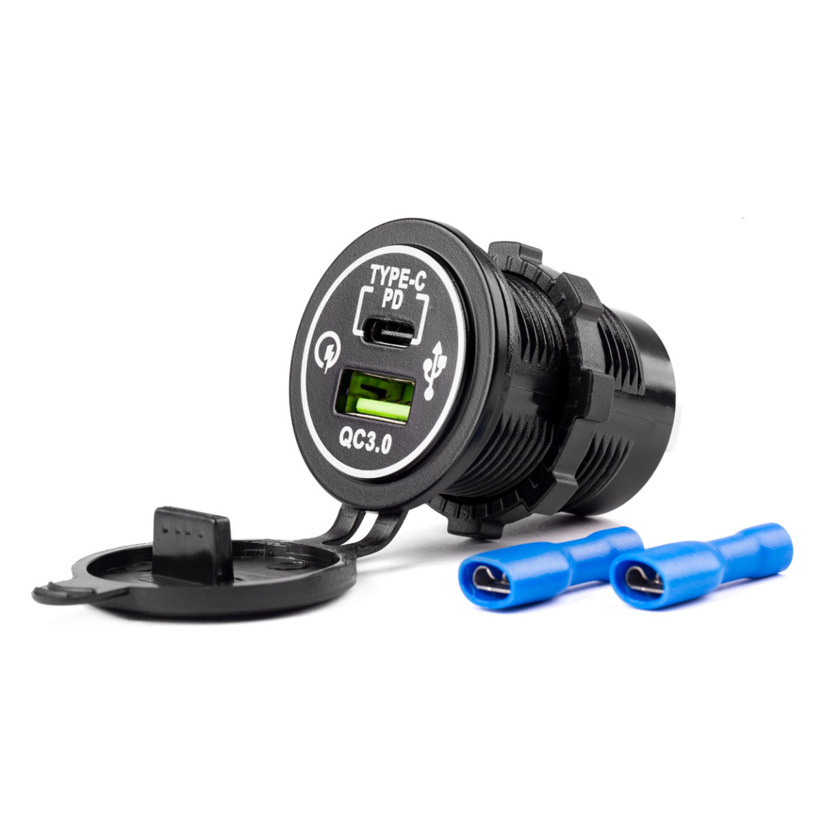 Vedenpitävä puhelimen laturi USB+USB-C 12/24V MOD-08