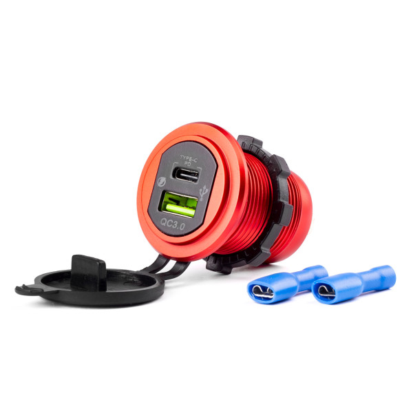 Vedenpitävä autolaturi USB + USB-C 12/24 V MOD-09, AMIO-02859