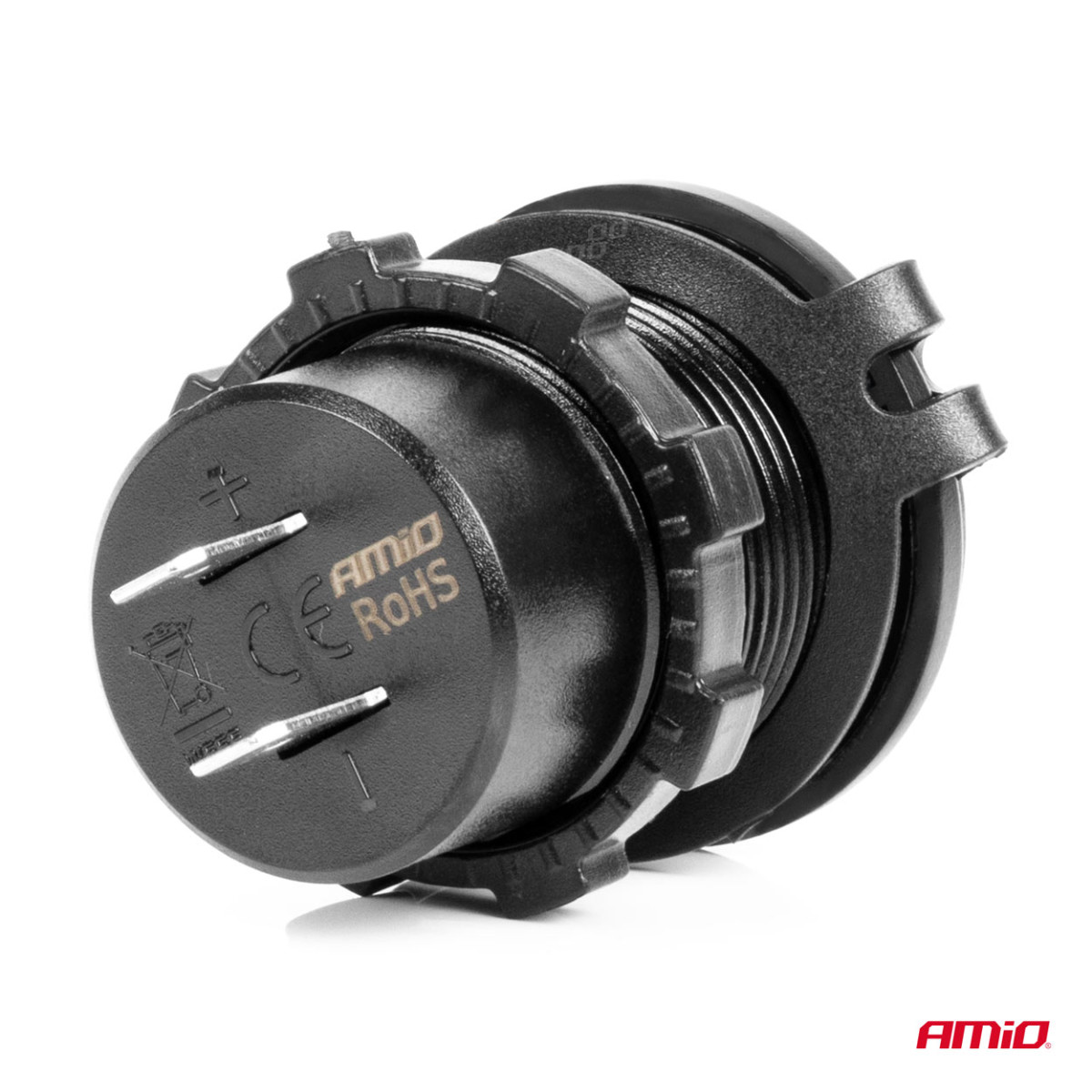 Vedenpitävä puhelimen laturi sinisellä LED-valaistuksella, 2xUSB QC3.0 12/24V AMIO-04218