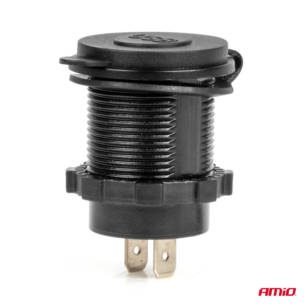 Vedenpitävä puhelimen laturi sinisellä LED-valaistuksella, 2xUSB QC3.0 12/24V AMIO-04218