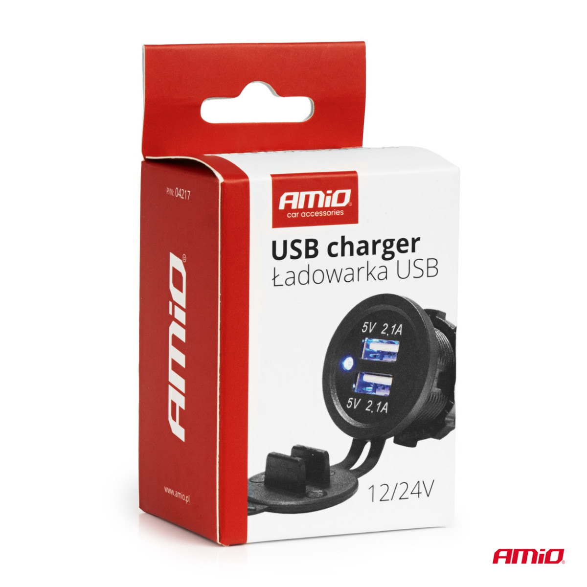 Vedenpitävä puhelimen laturi sinisellä LED-merkkivalolla 4.2A, 2xUSB 12/24V AMIO-04217