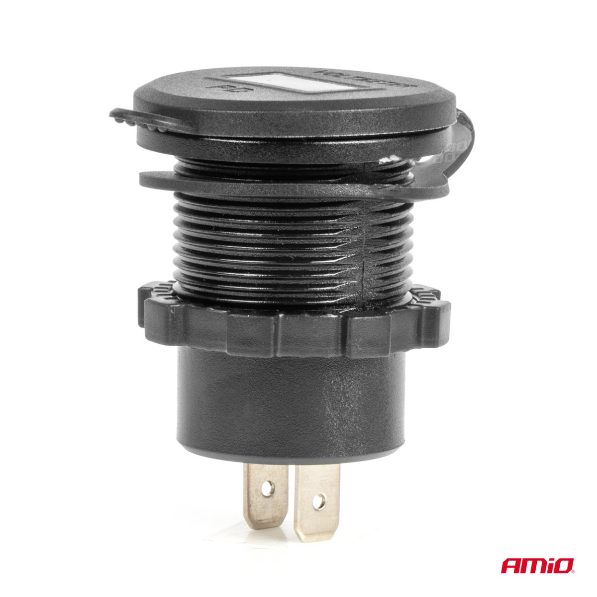 Vedenpitävä puhelimen laturi digitaalisella volttimittarilla ja punaisella LED-merkkivalolla, 2xUSB-C 12/24V AMIO-04225