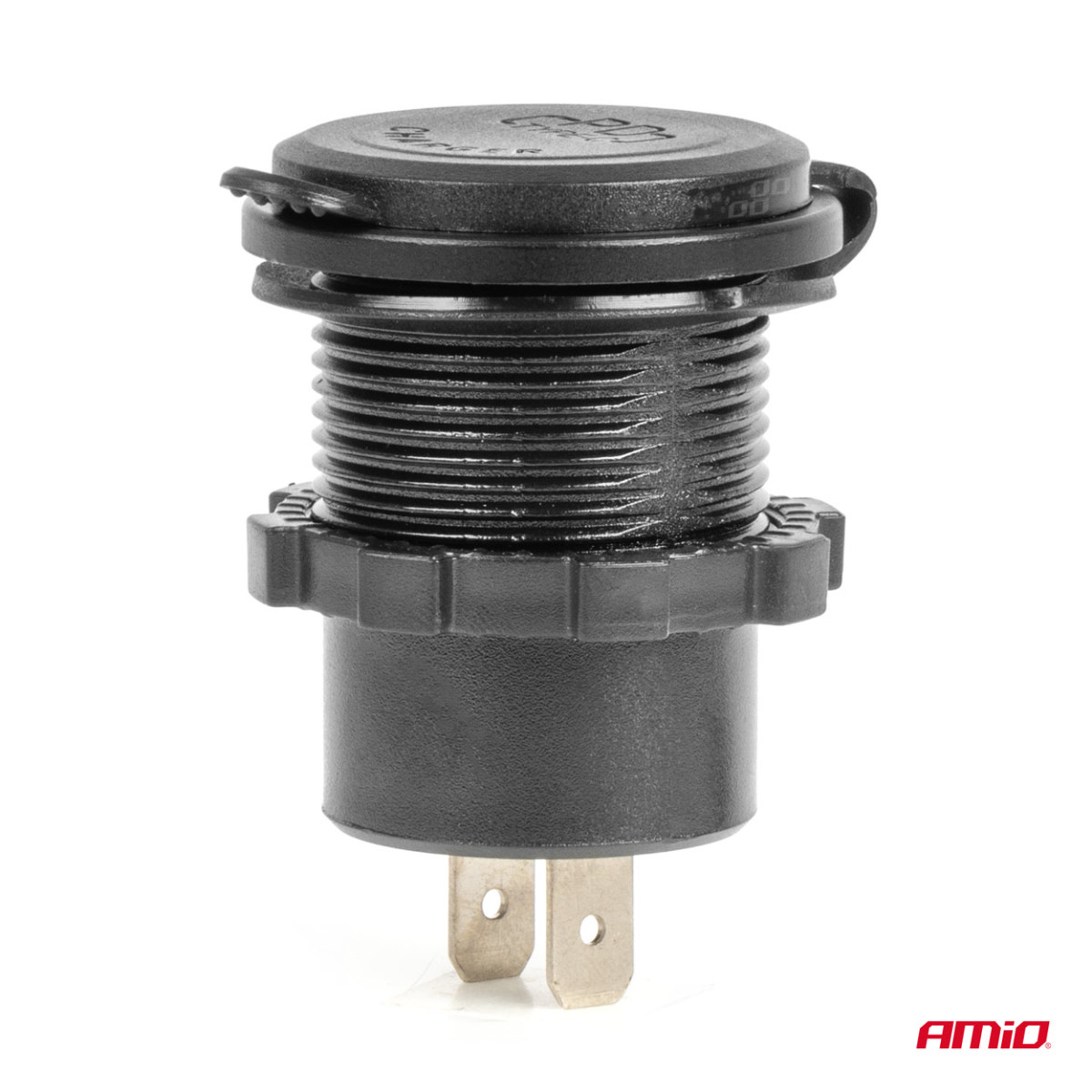 Vedenpitävä puhelimen laturi punaisella LED-valaistuksella, USB + 2xUSB C QC3.0 12/24V AMIO-04227