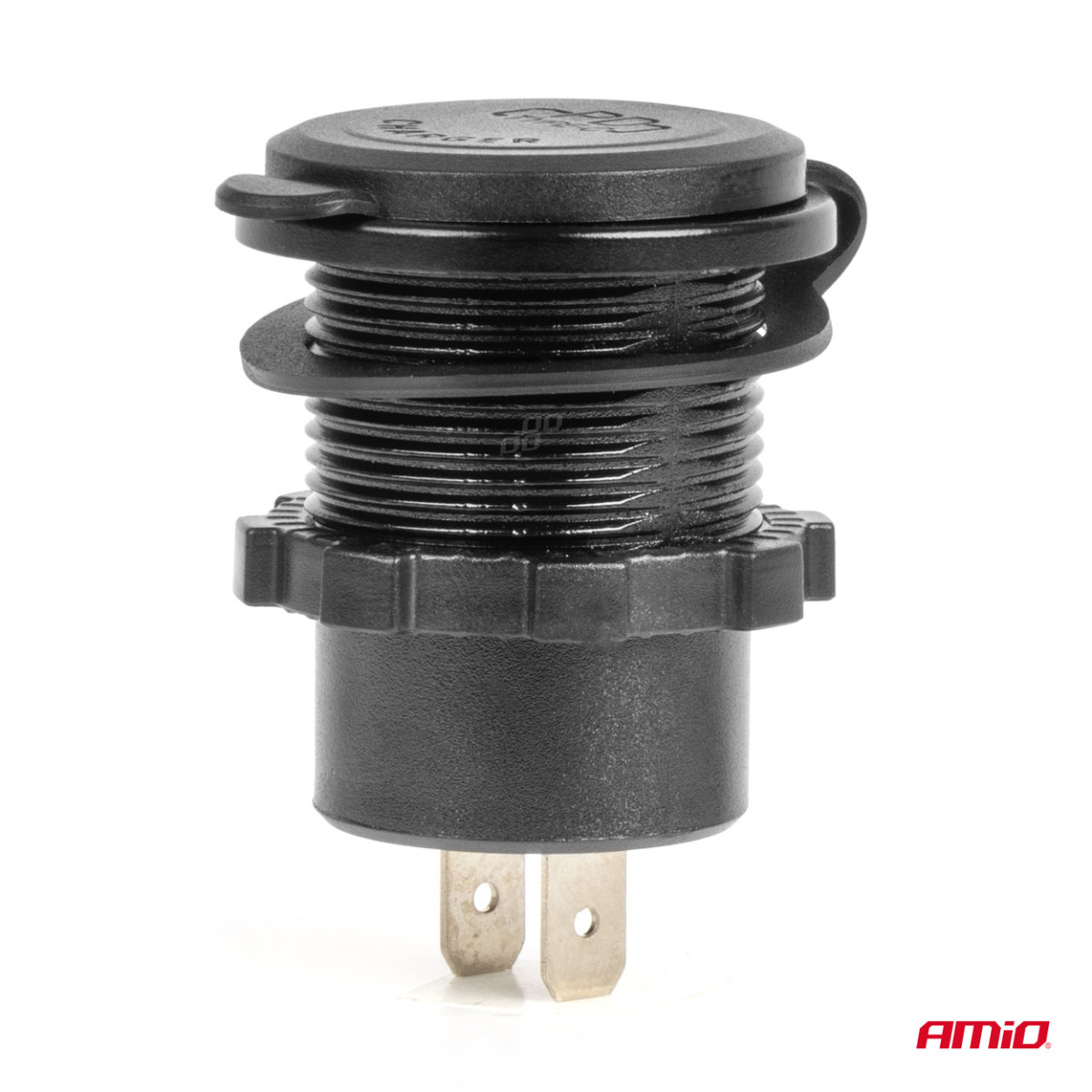 Vedenpitävä puhelimen laturi digitaalisella volttimittarilla ja punaisella LED-merkkivalolla, USB + USB-C QC3.0 12/24V AMIO-04222