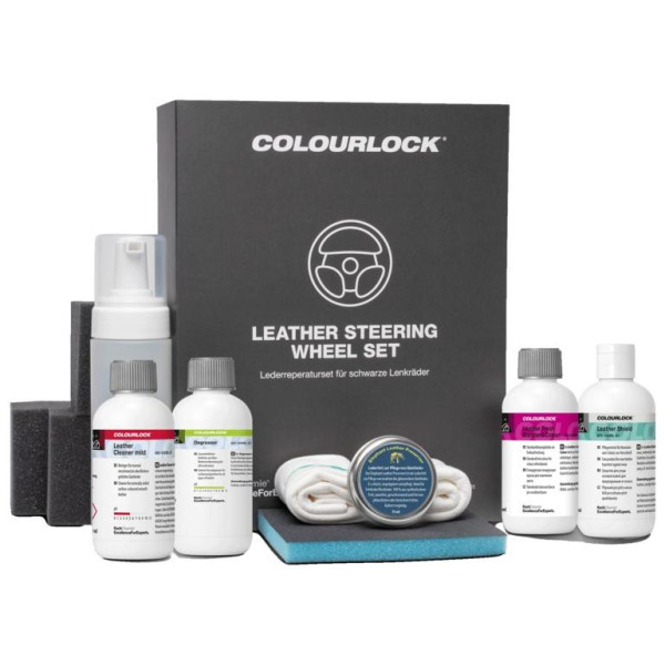 KOCH CHEMIE COLOURLOCK Leather Steering Wheel Set, mustan nahkaohjauspyörän uusintasarja KOCH CHEMIE COLOURLOCK Leather Steering Wheel Set, mustan nahkaohjauspyörän uusintasarja