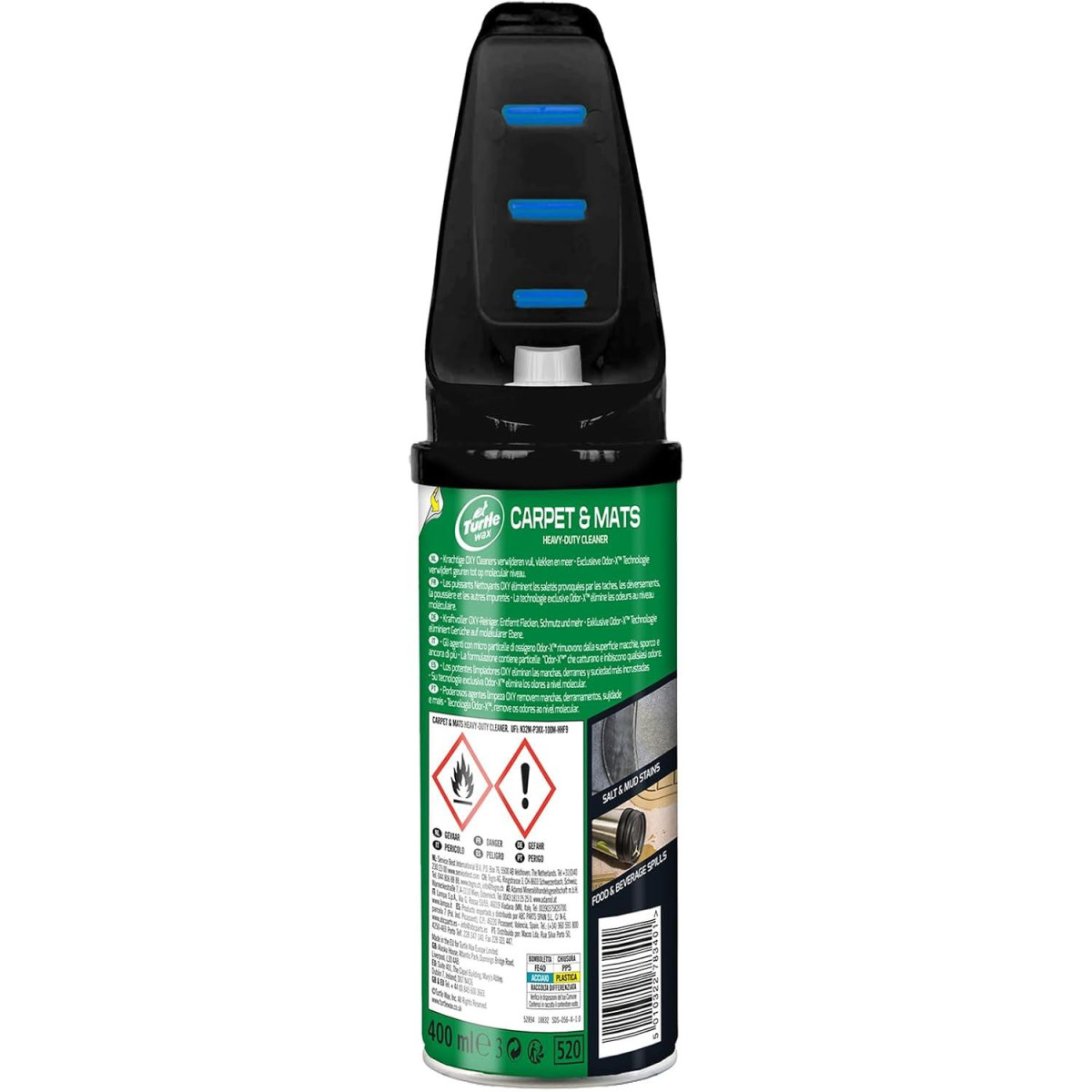 TURTLE WAX Power Out Carpets&Mats + Odor-X, mattojen ja ryijyjen puhdistusaine hajuja estävällä teknologialla, 400 ml TURTLE WAX Power Out Carpets&Mats + Odor-X, mattojen ja ryijyjen puhdistusaine hajuja estävällä teknologialla, 400 ml